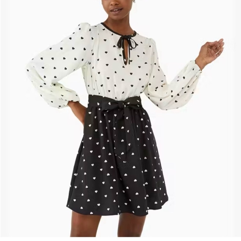 Kate Spade Black and White Heart Print Dress. Size S